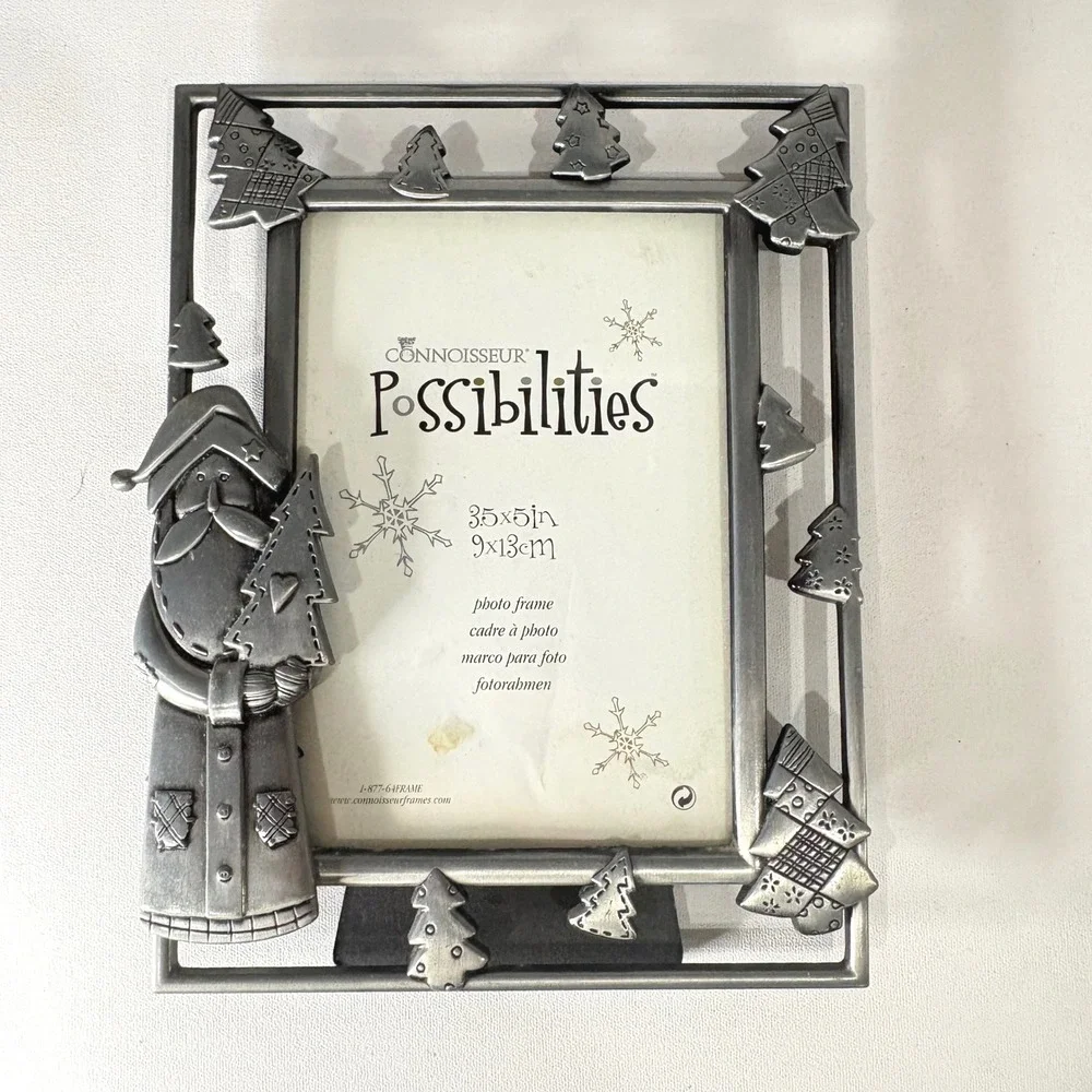 Connoisseur Possibilities Santa Christmas Tree Pewter Metal 3.5x5 Photo Frame